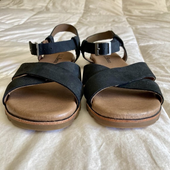 LL Bean Women's Lakewashed Sandals Black US 9M Nubuck Leather Ankle Strap EUC - Picture 4 of 13